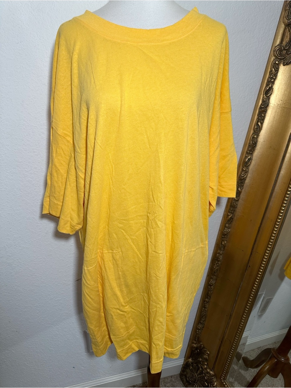 New Free Est Free People Yellow 100% Cotton Lazy Days Shift Shirt Dress Size M
